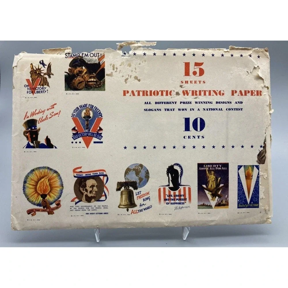 Vintage WW2 homefront stationery Jacques Minkus Patriotic Paper 1942 illustrated